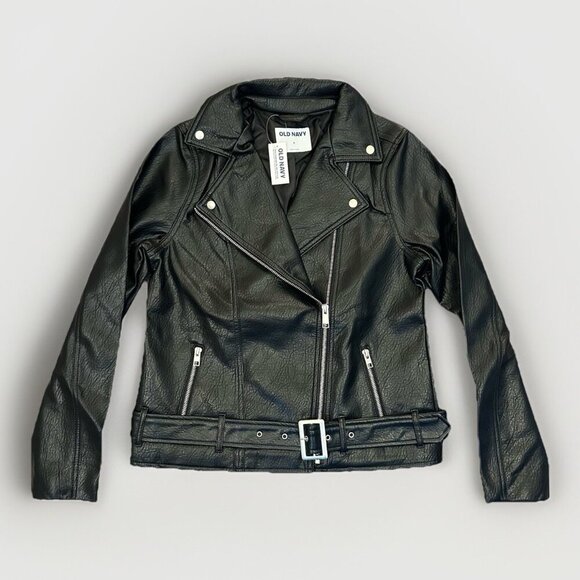Old Navy Jackets & Blazers - Old Navy Women's Faux Leather Belted Biker Jacket Size S Black Full Zip NWT